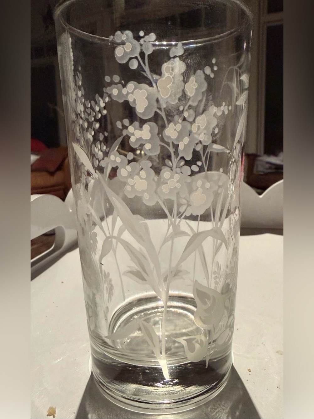 Vintage Set Of 6 MCM Libbey Water Glasses With White Flowers. Mint.